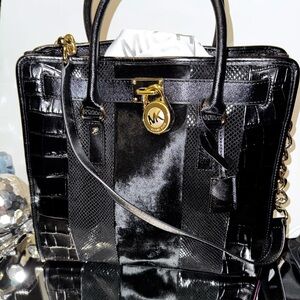 Michael Kors Hamilton bag Black Satchel with Gold Hardware